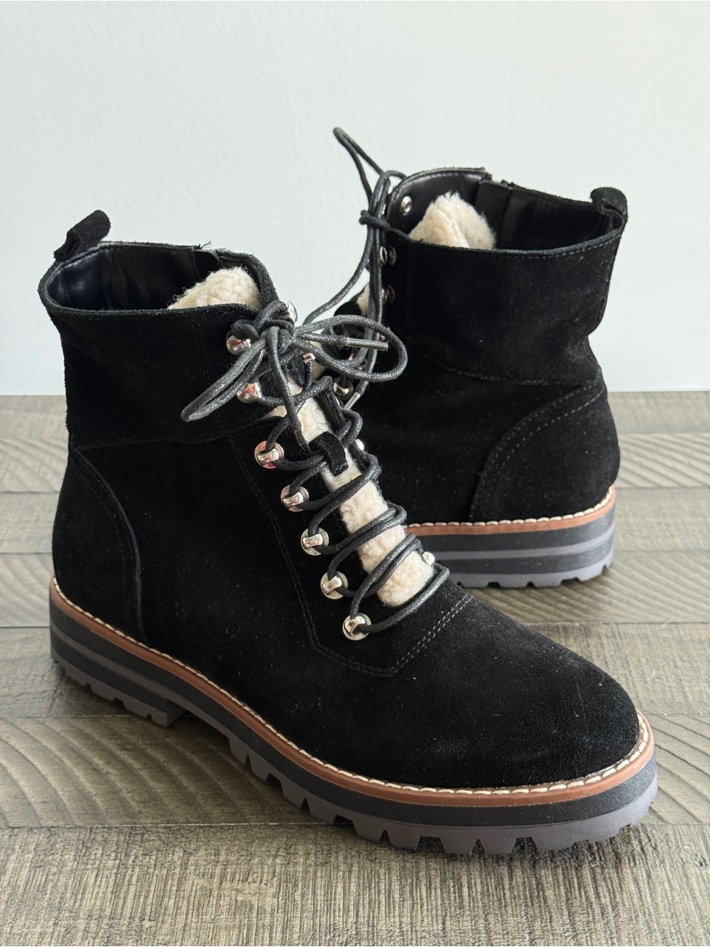Crown & Ivy Naomi Hiking-Black Suede Leather Up Ankle Booties Size 7.5 M